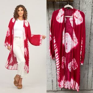 Tie-Dye Kimono Swimsuit Coverup OS Boho Chic Hippie Duster Resortwear Cruise